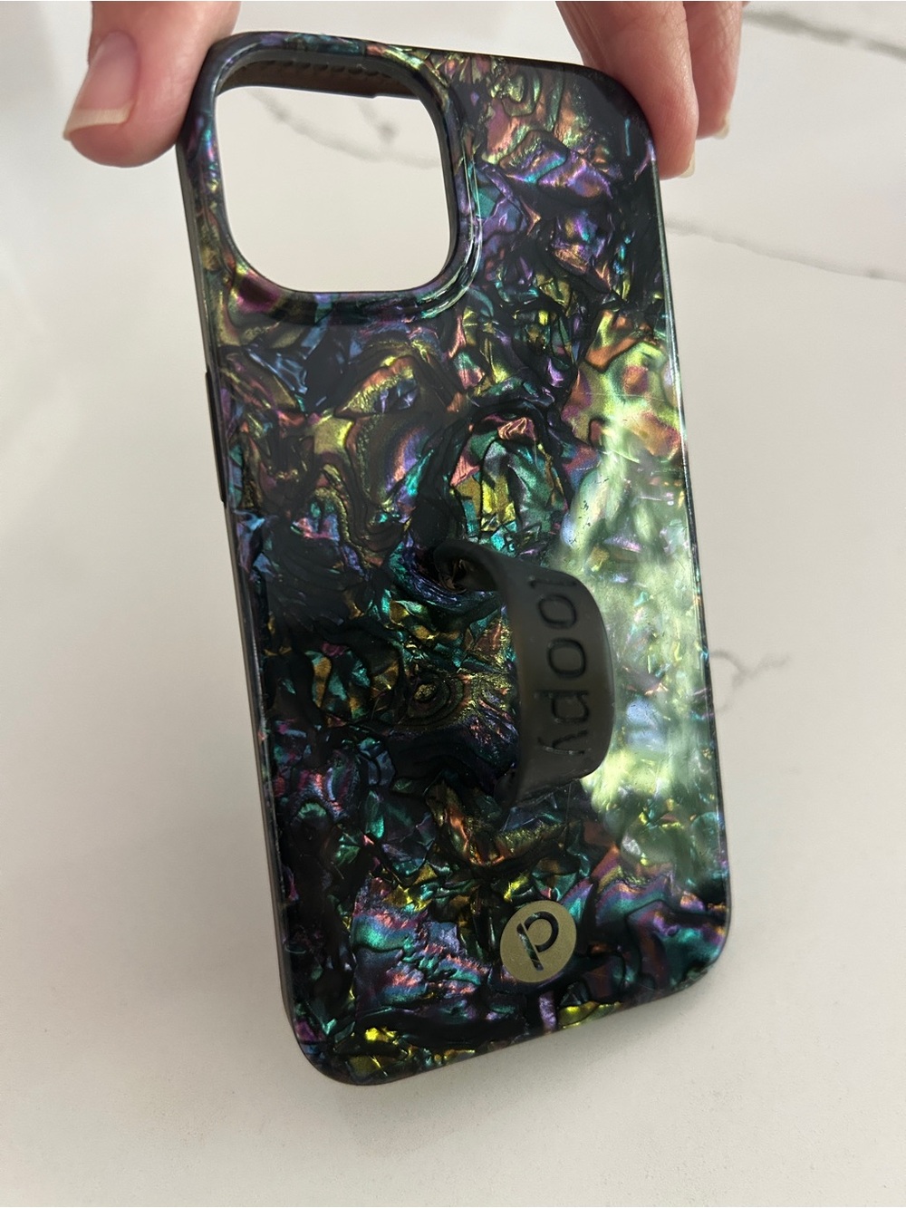 Loopy Case Iridescent Abalone Black Phone Case with Built-In Loop